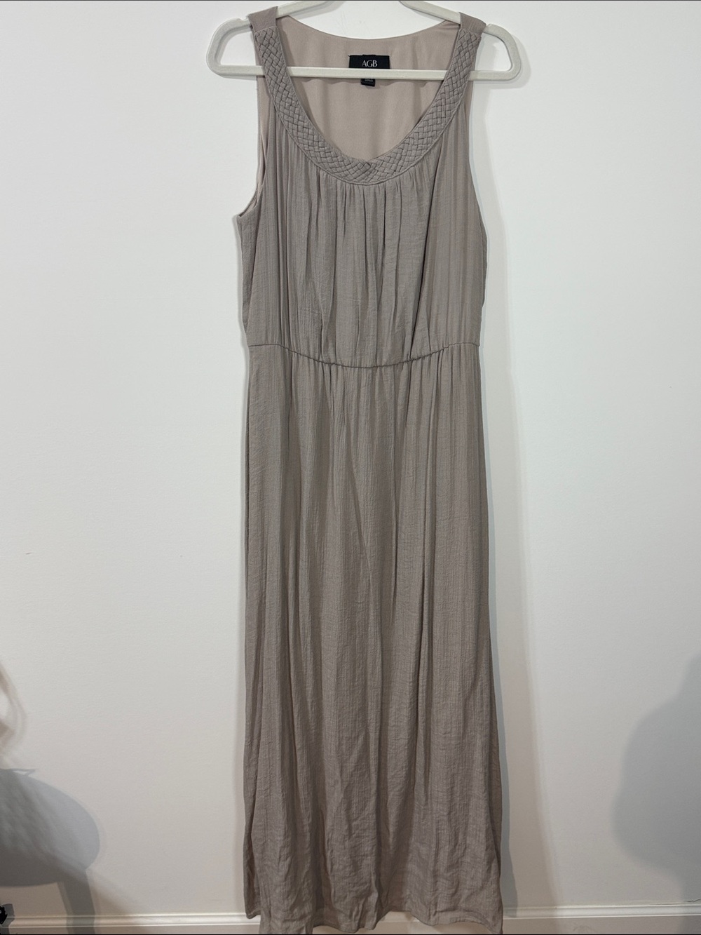 AGB Braided-Neck Maxi Dress in Sand Color - Size Large